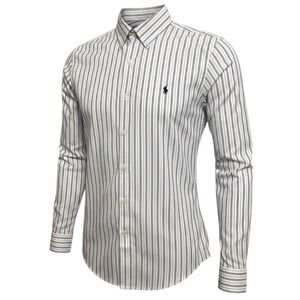 Polo Ralph Lauren Classic Fit BLU/WHT/PINK Stripe Button-Down Cotton Polo Pony M